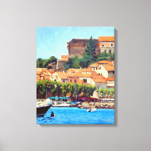 Mooie haven van Collioure in blauwgroen oranje Canvas Afdruk