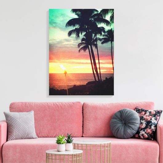 Mooie Hawaïaanse Sunset Stretch Canvas Print (Insitu (Woonkamer))