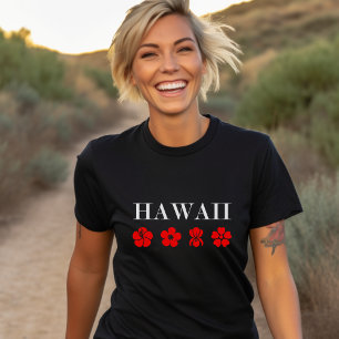 Mooie Hawaii rode bloem iconen donkere kleur T-shirt