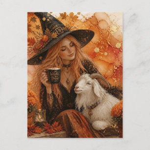 Mooie Heks en haar Geit in de Herfst Briefkaart