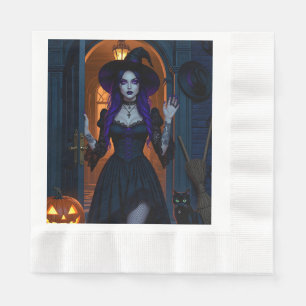Mooie heks met Candelabra Halloween Servet