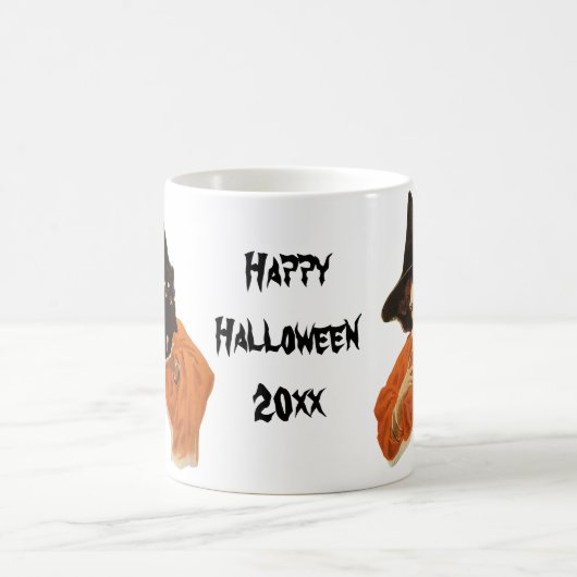 mooie heks met zwarte kat op schouder koffiemok (Center)