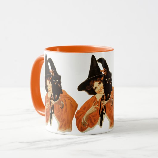 mooie heks met zwarte kat op schouder mok (Voorkant links)