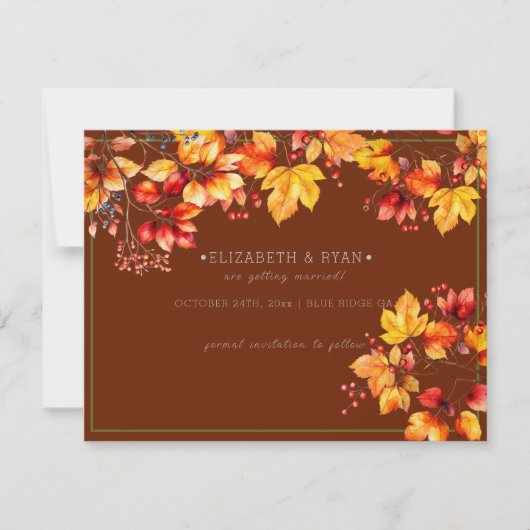 Mooie herfst bladeren en bessen herfst bruiloft S Save The Date (Voorkant)