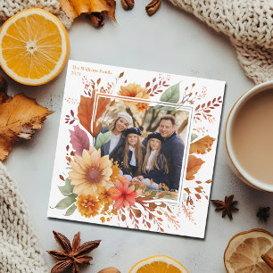Mooie Herfst Bloemen Familie Foto Thanksgiving Feestdagenkaart