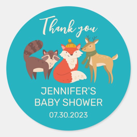 Mooie herfst bosdieren herfst baby shower ronde sticker (Voorkant)