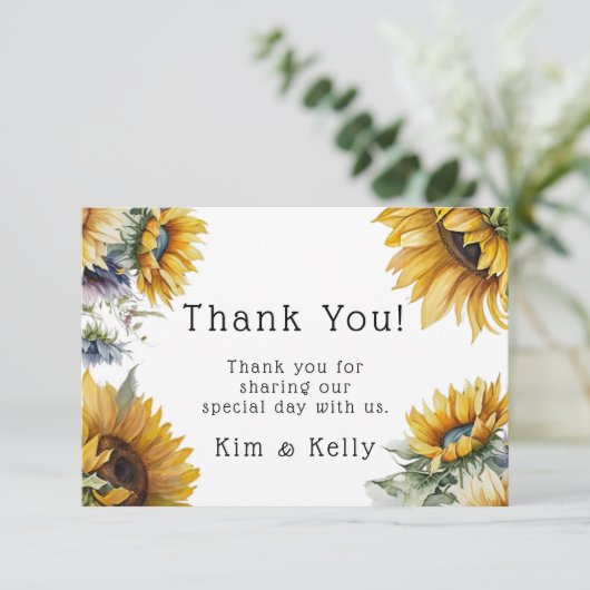 Mooie Herfst Zonnebloemen Airy Bruiloft Bedankkaart (Staand voorkant)