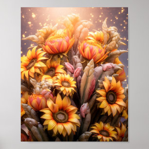 Mooie Herfst Zonnebloemen Bloeiende Gele Bloemen Poster