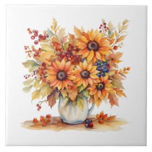 Mooie Herfst Zonnebloemen en bessen Boeket Tegeltje