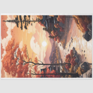 Mooie herfst zonsondergang aan de rivier tissuepapier