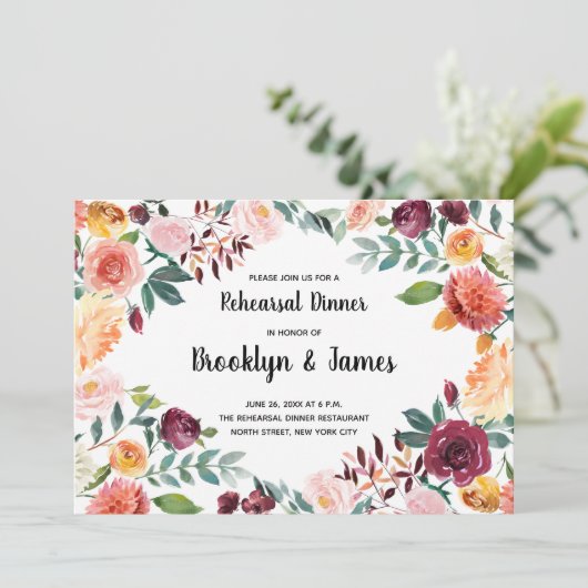 Mooie herfstbloemen bruiloft repetitie uitnodiging (Staand voorkant)