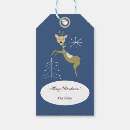 Mooie herten met kerstbomen en sneeuwvlokken cadeaulabel