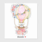 Mooie het luchtballon met beer waterverf  sticker (Vel)