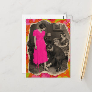 Mooie hete roze jurk modecollage briefkaart