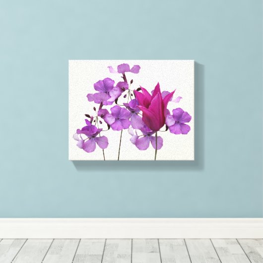 Mooie hete roze tulp paarse bloemen bloemig canvas afdruk (Insitu (Houten vloer))