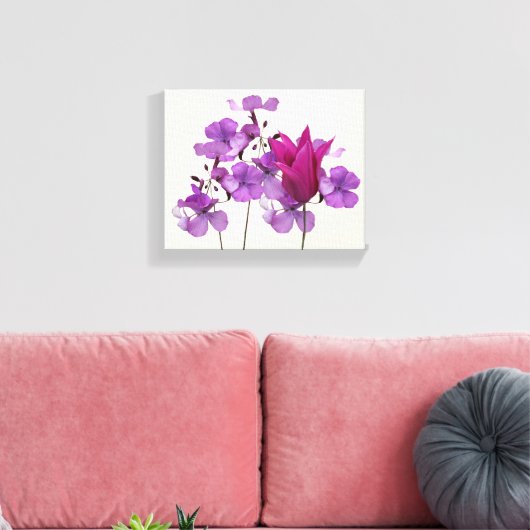 Mooie hete roze tulp paarse bloemen bloemig canvas afdruk (Insitu (Woonkamer))