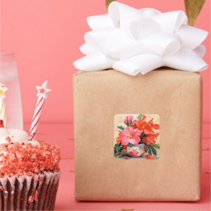 Mooie Hibiscus bloemen, roze/rood, Vierkante Sticker