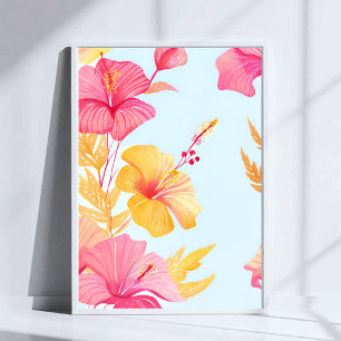 Mooie Hibiscus   Tropische Bloem Waterverf Poster