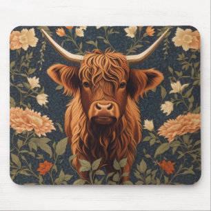 Mooie Highland Koe Vintage Bloemen Muismat
