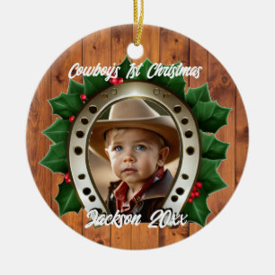 Mooie Holly en Hoefijzer Eerste Kerstmis Keramisch Ornament