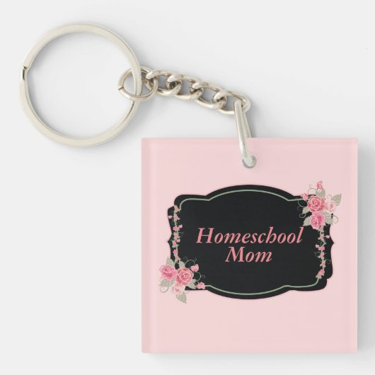Mooie Homeschool Mom Roze en Zwart Sleutelhanger (voorkant)