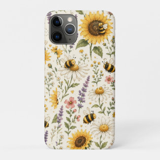 Mooie Hommels & Wilde Bloemen Patroon iPhone 11 Pro Hoesje