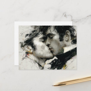 Mooie homoseksuele mannen kussen in zwart-wit briefkaart