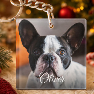 Mooie Hond Foto Script Naam Huisdierliefhebber Sleutelhanger