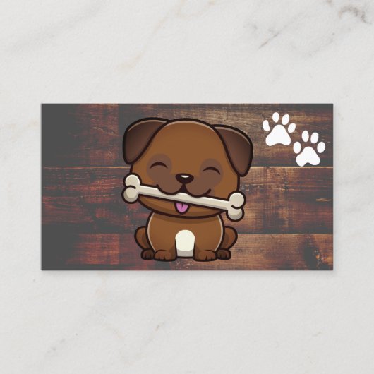Mooie Hond met Bot | Poot | Houten Visitekaartje (Voorkant)