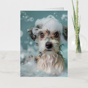 Mooie hond met een bellenpad folie wenskaart