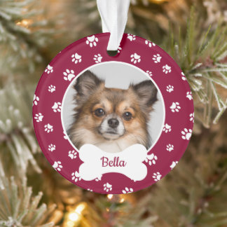 Mooie Hondenbot Naam Jaar Rood en Witte Pootafdruk Ornament