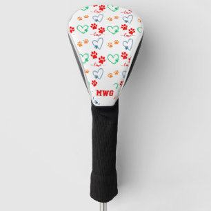 Mooie HONDENPOOTAFDRUKKEN en LIEFDESHARTEN Monogra Golfheadcover