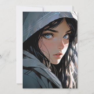 Mooie Hooded Anime Girl Kaart