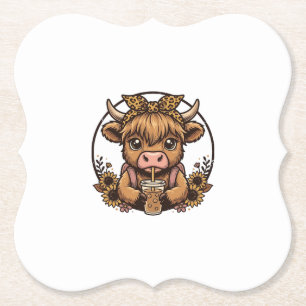 Mooie Hoogland Koe Coffee Zonnebloem Vintage T-shi Kartonnen Onderzetters