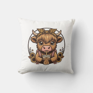 Mooie Hoogland Koe Coffee Zonnebloem Vintage T-shi Kussen