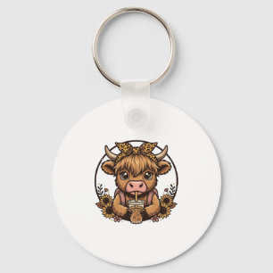 Mooie Hoogland Koe Coffee Zonnebloem Vintage T-shi Sleutelhanger
