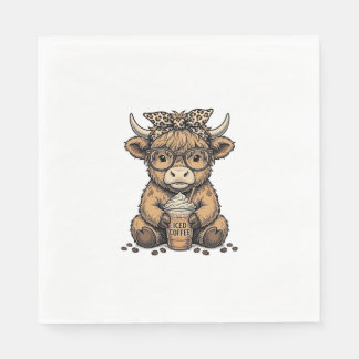 Mooie Hoogland Koe Koffie Vintage Vector T-shirt_1 Servet