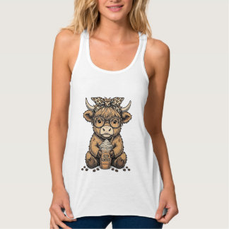 Mooie Hooglandkoe koffie vintage vector shirt_1 Tanktop