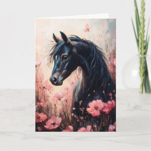 Mooie Horse Blush Roze Wildflowers Kaart