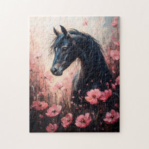 Mooie Horse Blush Roze Wildflowers Legpuzzel