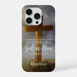 Mooie Houten Kruis Schrifttekst Persoonlijk iPhone 15 Pro Hoesje