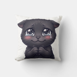 Mooie Huilende Zwarte Kat die Smeekt Canvas Muurku Kussen