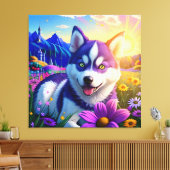 Mooie husky hond drie canvas afdruk (Insitu (Woonkamer))