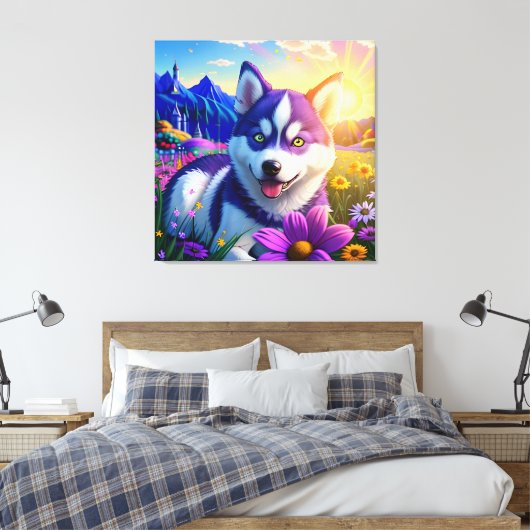 Mooie husky hond drie canvas afdruk (Insitu (Slaapkamer))