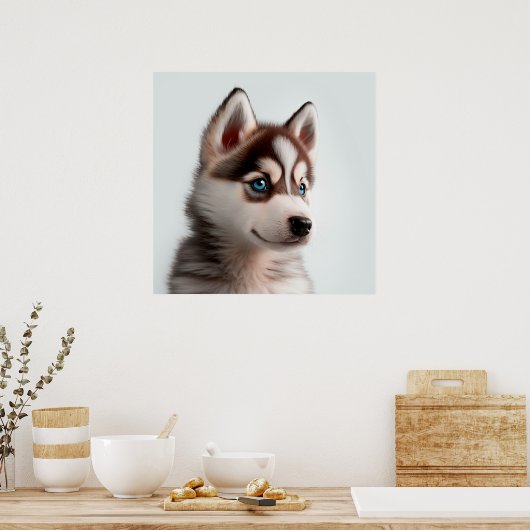 Mooie Husky Puppy Hond Portret Poster (Keuken)