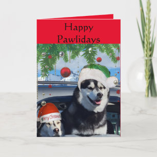 Mooie Husky's Kerst Wenskaart Feestdagen Kaart