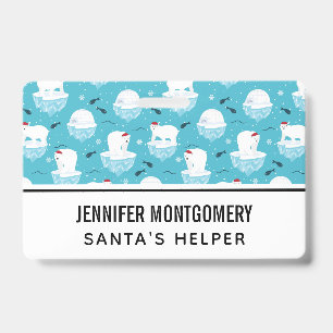 Mooie ijsberen in kerstmannenhoeden Kerstpatroon Badge