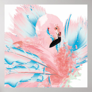 Mooie illustratie met getekende roze flamingo en poster