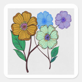 Mooie illustratie van vier bloemen vierkante sticker