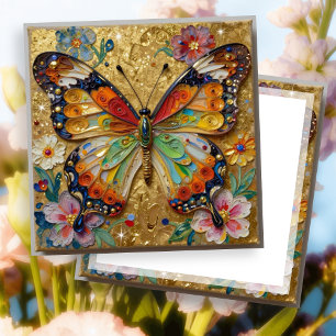 Mooie Impasto Vlinder en Bloemen Kaart